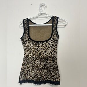 Leopard Print Scoop Neck Shaping Tank Top - Beige/Black